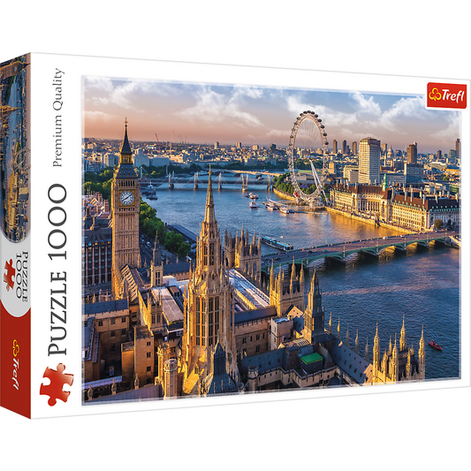 1000 Piece Jigsaw Puzzles, London, London England Puzzle, Big Ben and River Thames Puzzle, London Aerial View,  Adult Puzzles, Trefl 10404