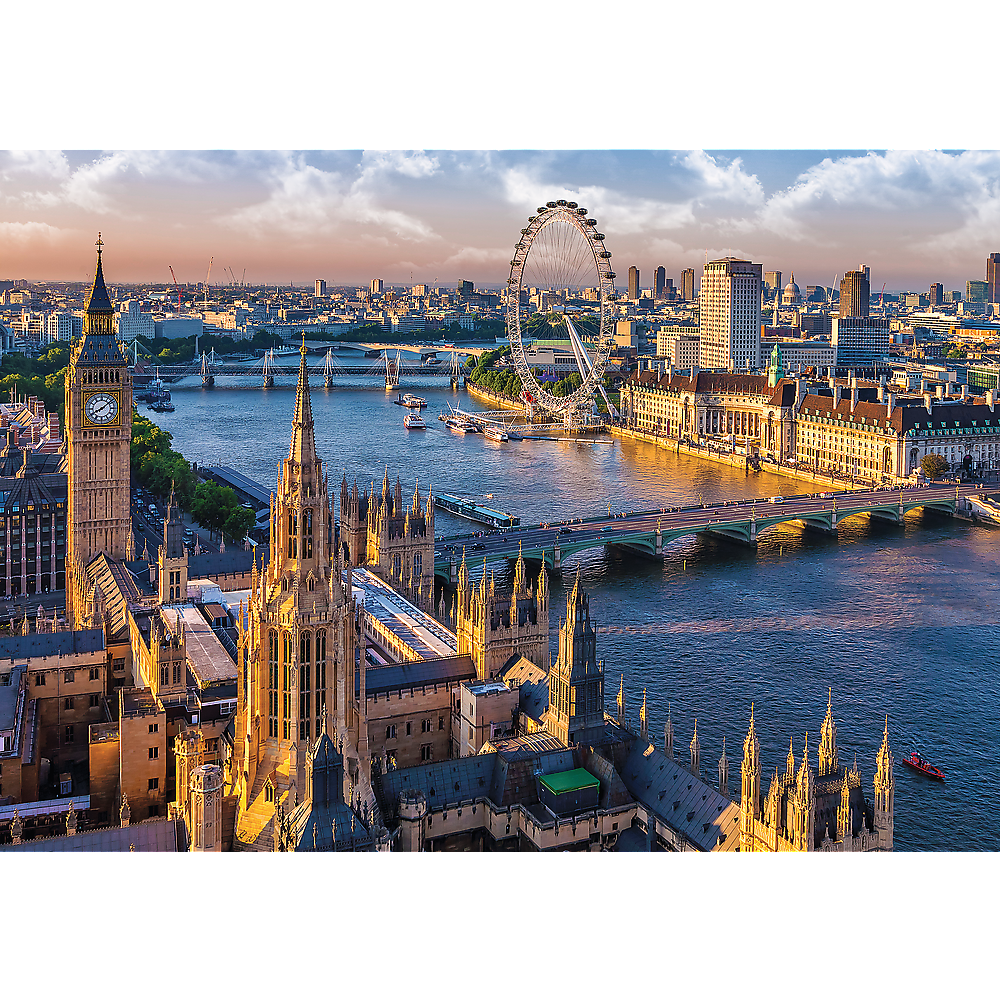 1000 Piece Jigsaw Puzzles, London, London England Puzzle, Big Ben and River Thames Puzzle, London Aerial View,  Adult Puzzles, Trefl 10404