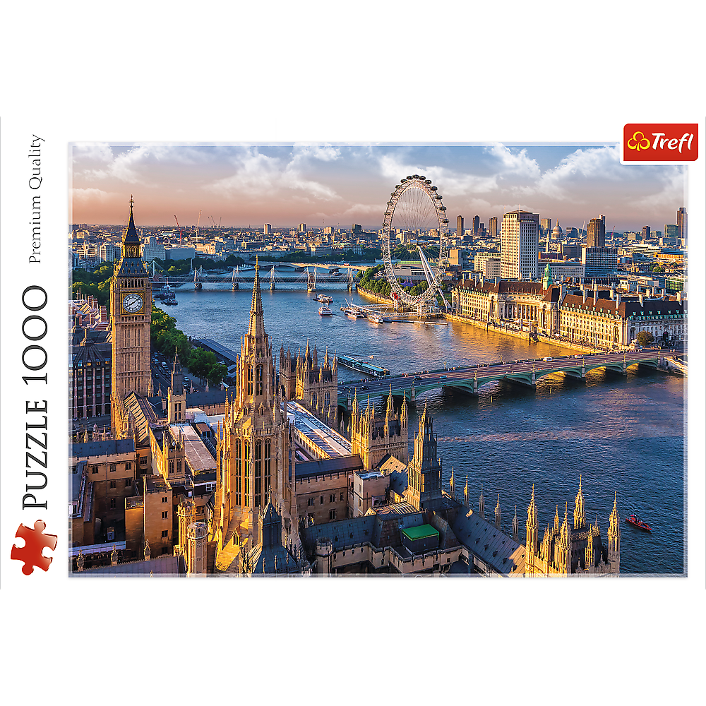 1000 Piece Jigsaw Puzzles, London, London England Puzzle, Big Ben and River Thames Puzzle, London Aerial View,  Adult Puzzles, Trefl 10404