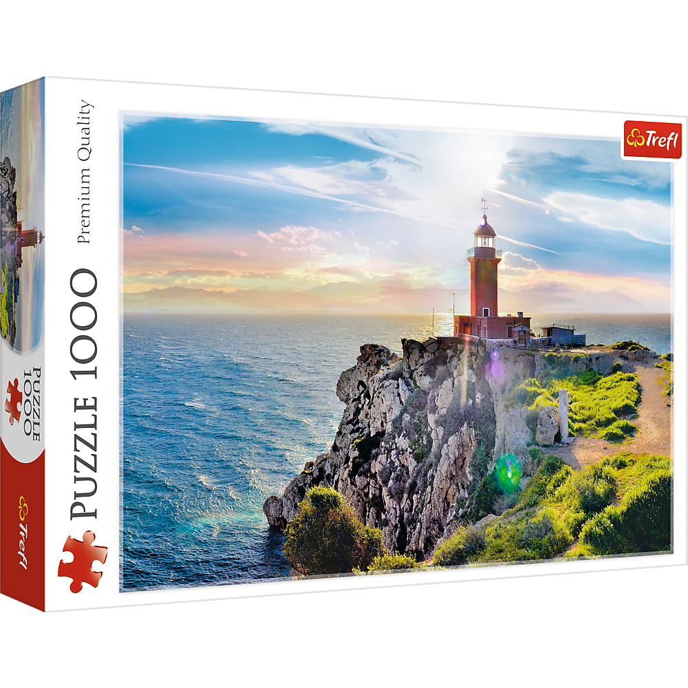 1000 Piece Jigsaw Puzzles, The Melagavi Lighthouse, Greece, Ocean, Alkyonides Islands, Adult Puzzles, Trefl 10436