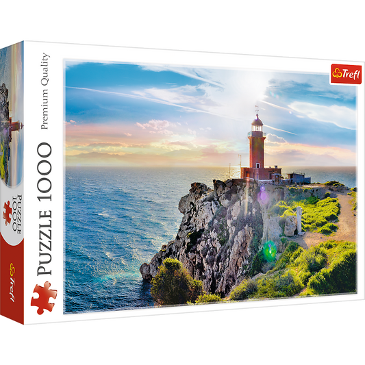 1000 Piece Jigsaw Puzzles, The Melagavi Lighthouse, Greece, Ocean, Alkyonides Islands, Adult Puzzles, Trefl 10436