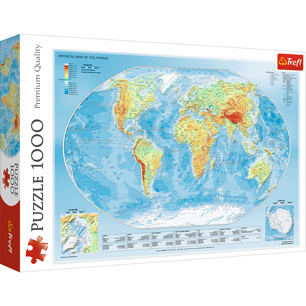 1000 Piece Jigsaw Puzzles, Physical Map of The World, Puzzle of the Earth with Countries, Adult Puzzles, Trefl 10463