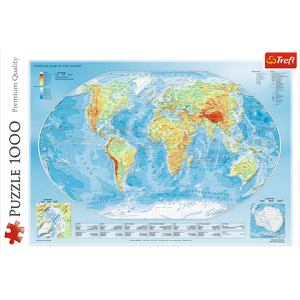 1000 Piece Jigsaw Puzzles, Physical Map of The World, Puzzle of the Earth with Countries, Adult Puzzles, Trefl 10463