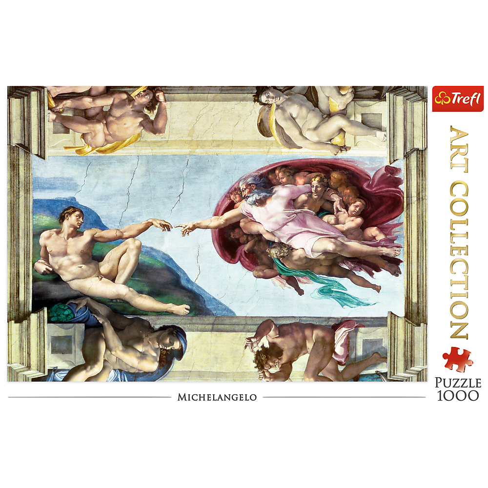 1000 Piece Jigsaw Puzzles Art Collection, The Creation of Adam by Michelangelo, Sistine Chapel, Art Puzzles, Adult Puzzles, Trefl 10590