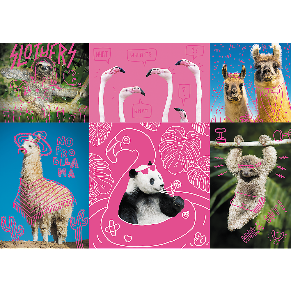 1000 Piece Jigsaw Puzzles, Crazy Animals, Silly Animals, Panda, Llama, Sloth, Flamingo, Adult Puzzles, Trefl 10594