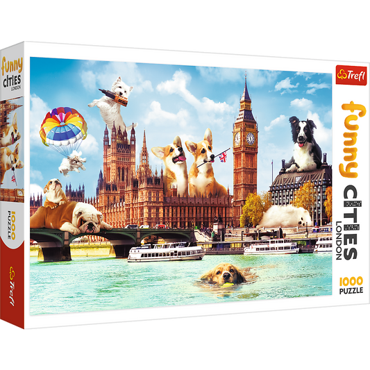 1000 Piece Jigsaw Puzzles, Dogs in London, Puzzle of Dogs, Corgi, Bulldog, Westie, Adult Puzzles, Trefl 10596