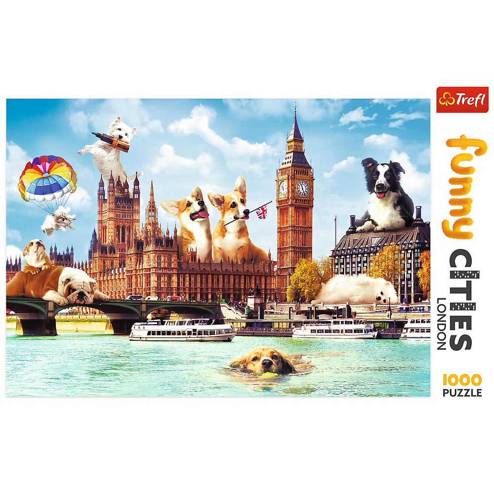 1000 Piece Jigsaw Puzzles, Dogs in London, Puzzle of Dogs, Corgi, Bulldog, Westie, Adult Puzzles, Trefl 10596