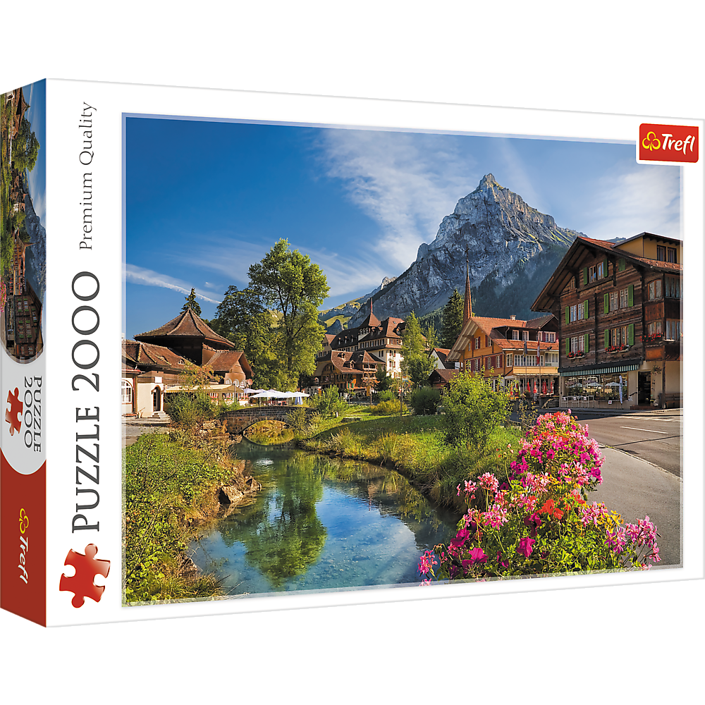 2000 Piece Jigsaw Puzzles, Alps in Summer, Mountain Village Puzzle with River, Adult Puzzles, Trefl 27089