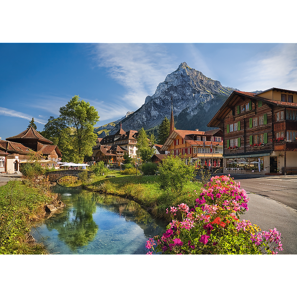 2000 Piece Jigsaw Puzzles, Alps in Summer, Mountain Village Puzzle with River, Adult Puzzles, Trefl 27089