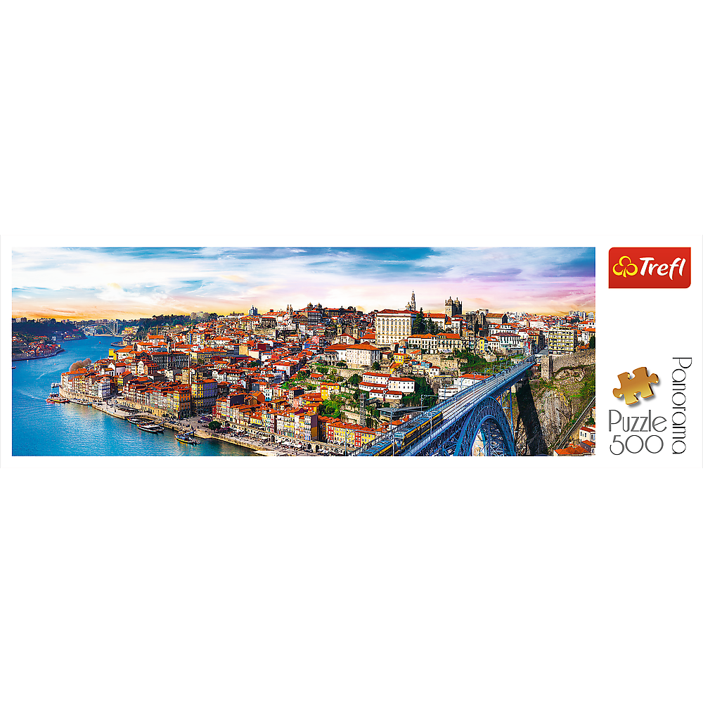 Panorama 500 Piece Jigsaw Puzzle, Porto, Portugal, Coastal City, Train, Puzzle of Europe, Adult Puzzles, Trefl 29502