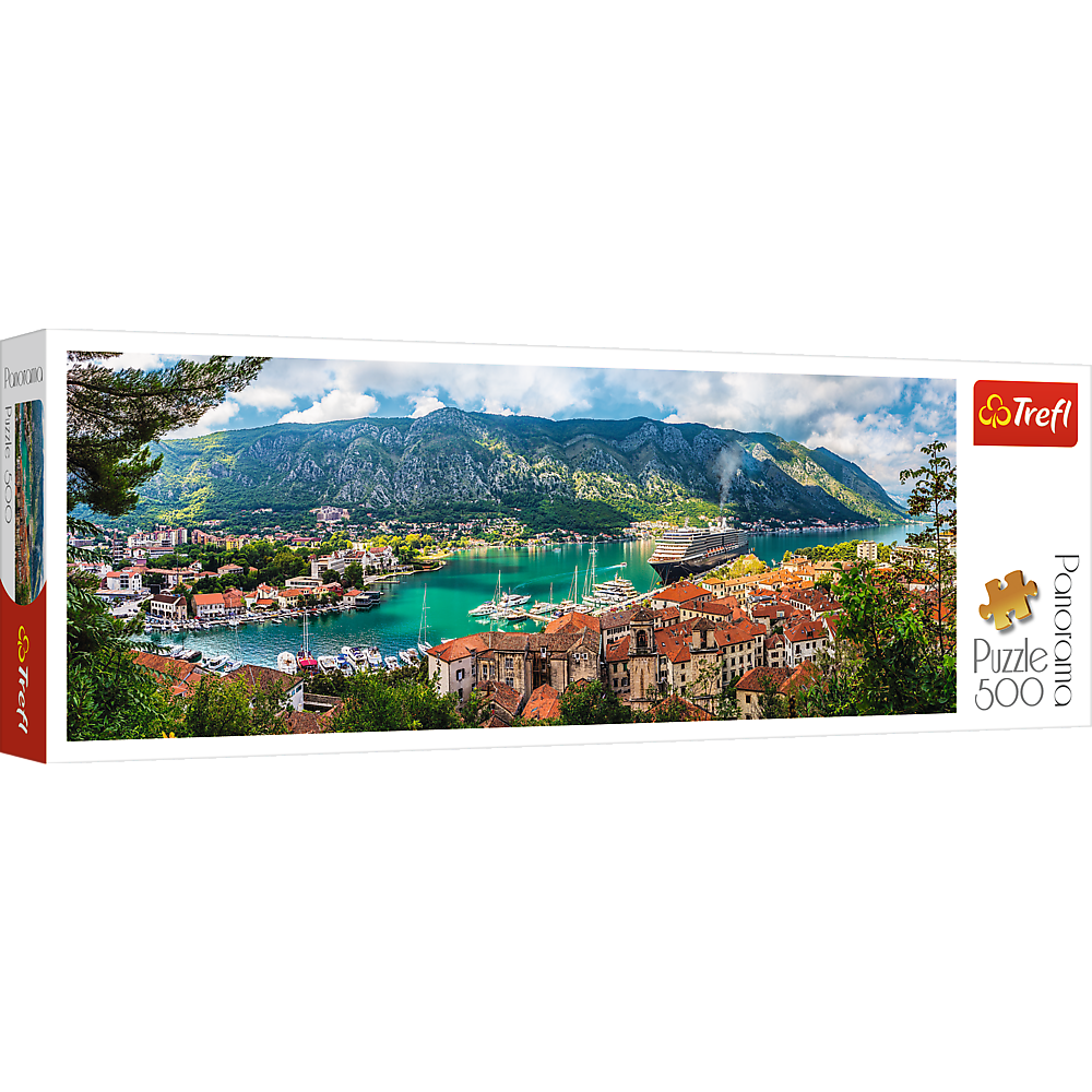 Panorama 500 Piece Jigsaw Puzzles, Kotor Montenegro, Medieval Old Town Puzzle, Adriatic Coast Puzzle, Adult Puzzles, Trefl 29506