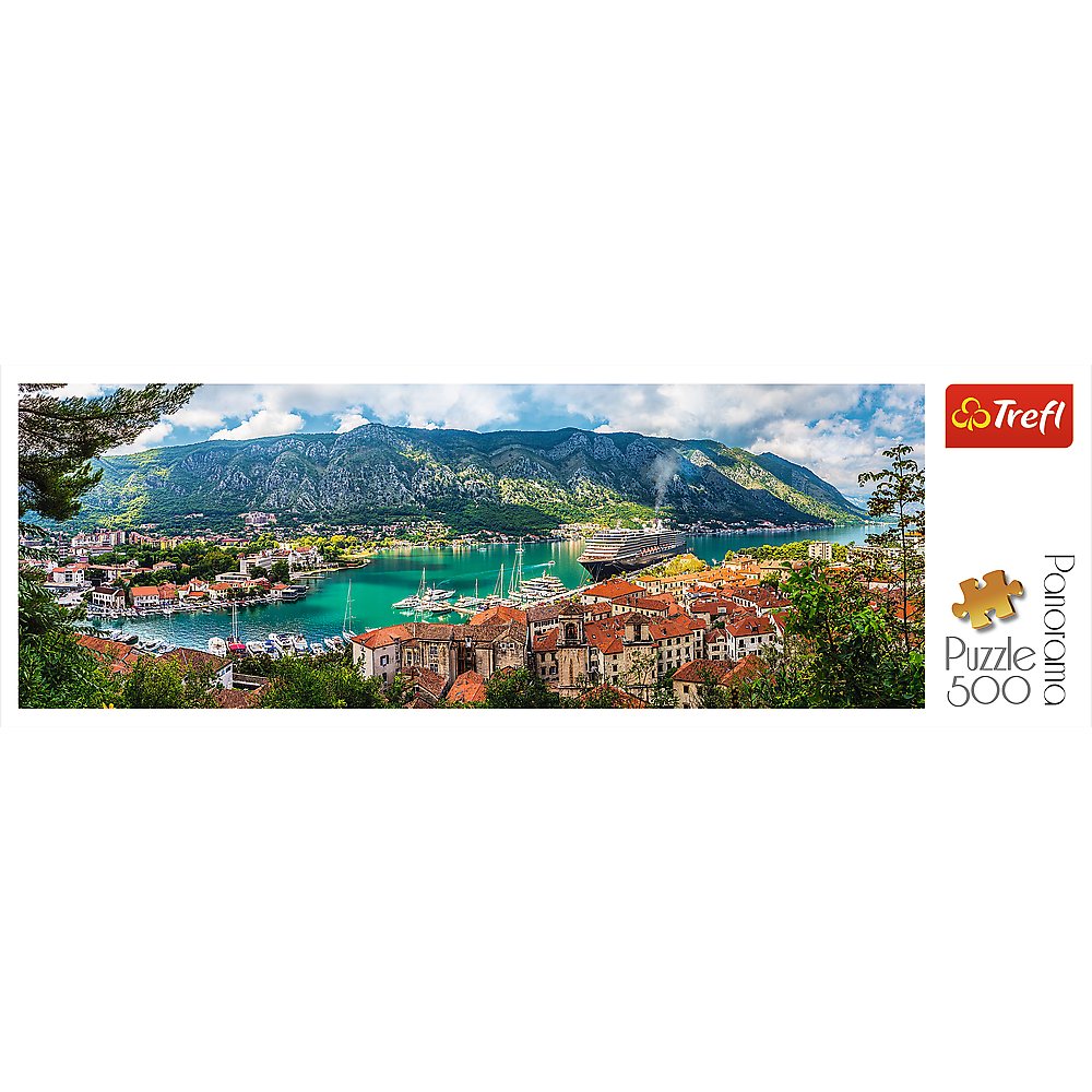 Panorama 500 Piece Jigsaw Puzzles, Kotor Montenegro, Medieval Old Town Puzzle, Adriatic Coast Puzzle, Adult Puzzles, Trefl 29506