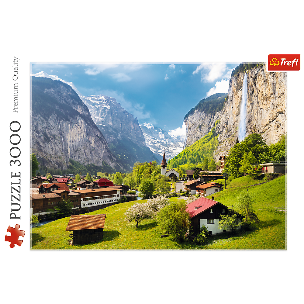 3000 Piece Jigsaw Puzzles, Lauterbrunnen, Switzerland, Alps, Mountains landscape, Adult Puzzle, Trefl 33076