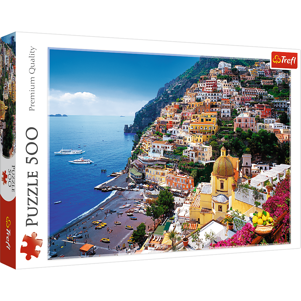 500 Piece Jigsaw Puzzles, Positano, Italy, Amalfi Coast Puzzle, Colorful Oceanside Puzzle, Adult Puzzles, Trefl 37145