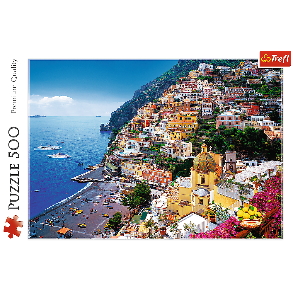 500 Piece Jigsaw Puzzles, Positano, Italy, Amalfi Coast Puzzle, Colorful Oceanside Puzzle, Adult Puzzles, Trefl 37145