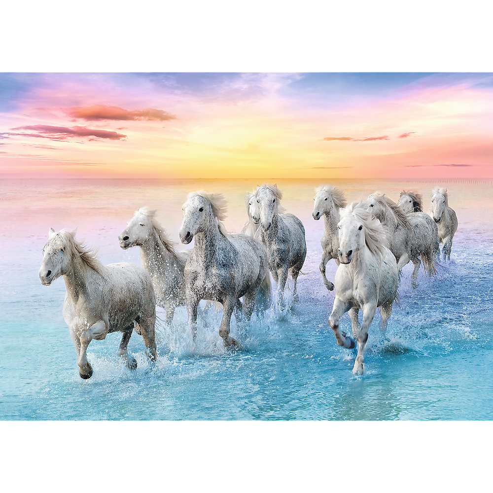 500 Piece Jigsaw Puzzles, Galloping White Horses, Animal Puzzles, Sunset Ocean Puzzle, Adult Puzzles,  Trefl 37289