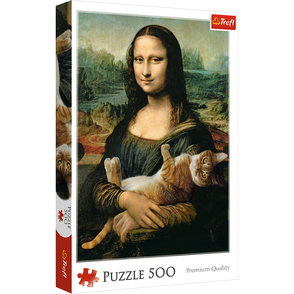 500 Piece Jigsaw Puzzles, Mona Lisa and a Purring Kitty, Da Vinci Puzzles, Art Puzzles, Adult Puzzles,