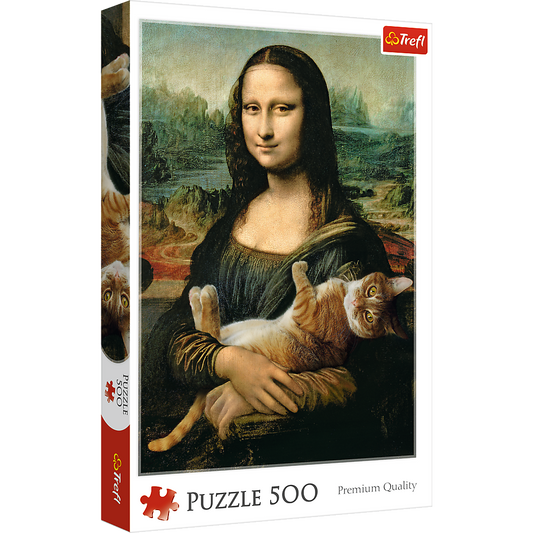 500 Piece Jigsaw Puzzles, Mona Lisa and a Purring Kitty, Da Vinci Puzzles, Art Puzzles, Adult Puzzles,