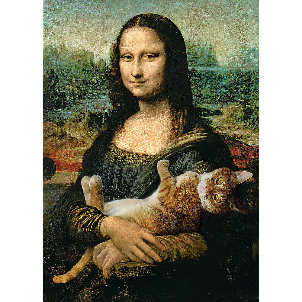 500 Piece Jigsaw Puzzles, Mona Lisa and a Purring Kitty, Da Vinci Puzzles, Art Puzzles, Adult Puzzles,