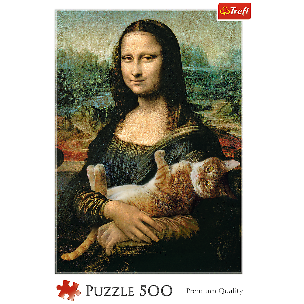 500 Piece Jigsaw Puzzles, Mona Lisa and a Purring Kitty, Da Vinci Puzzles, Art Puzzles, Adult Puzzles,