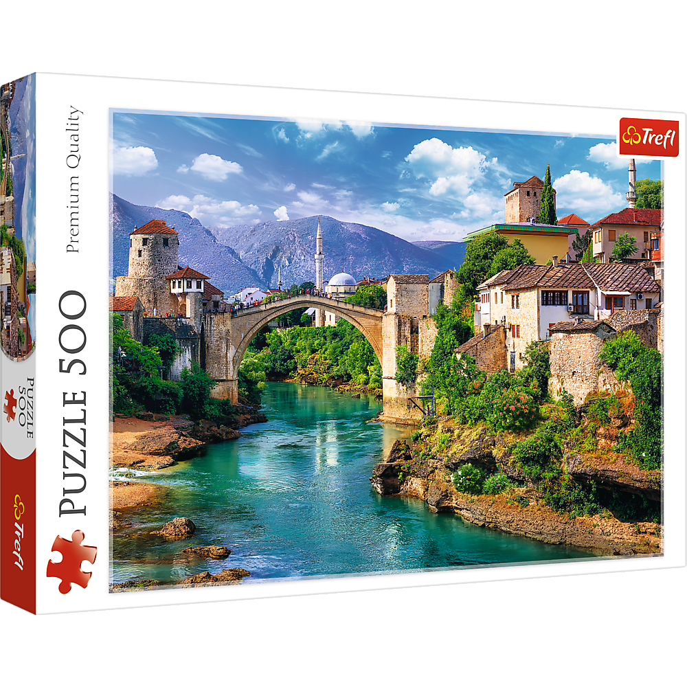 500 Piece Jigsaw Puzzles, Old Bridge in Mostar, Bosnia Herzegovina Puzzle, Mountain Village Puzzle, Adult Puzzles, Trefl 37333