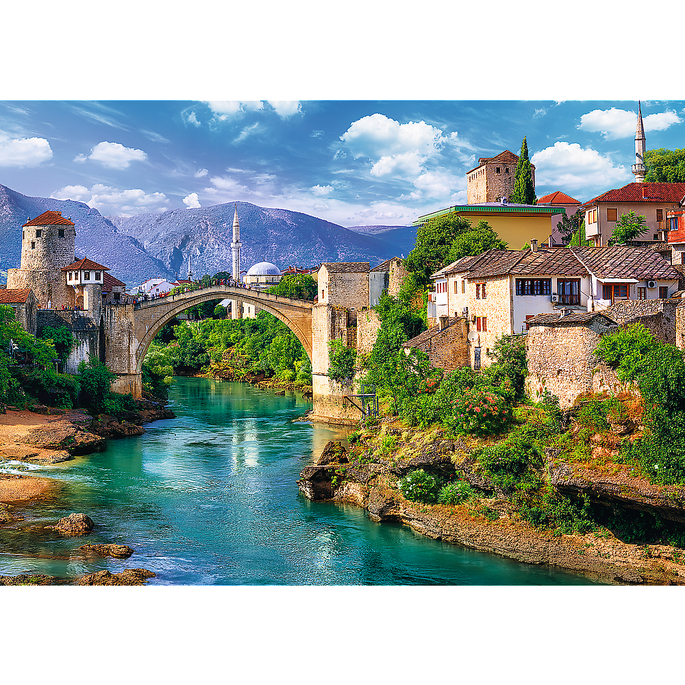 500 Piece Jigsaw Puzzles, Old Bridge in Mostar, Bosnia Herzegovina Puzzle, Mountain Village Puzzle, Adult Puzzles, Trefl 37333