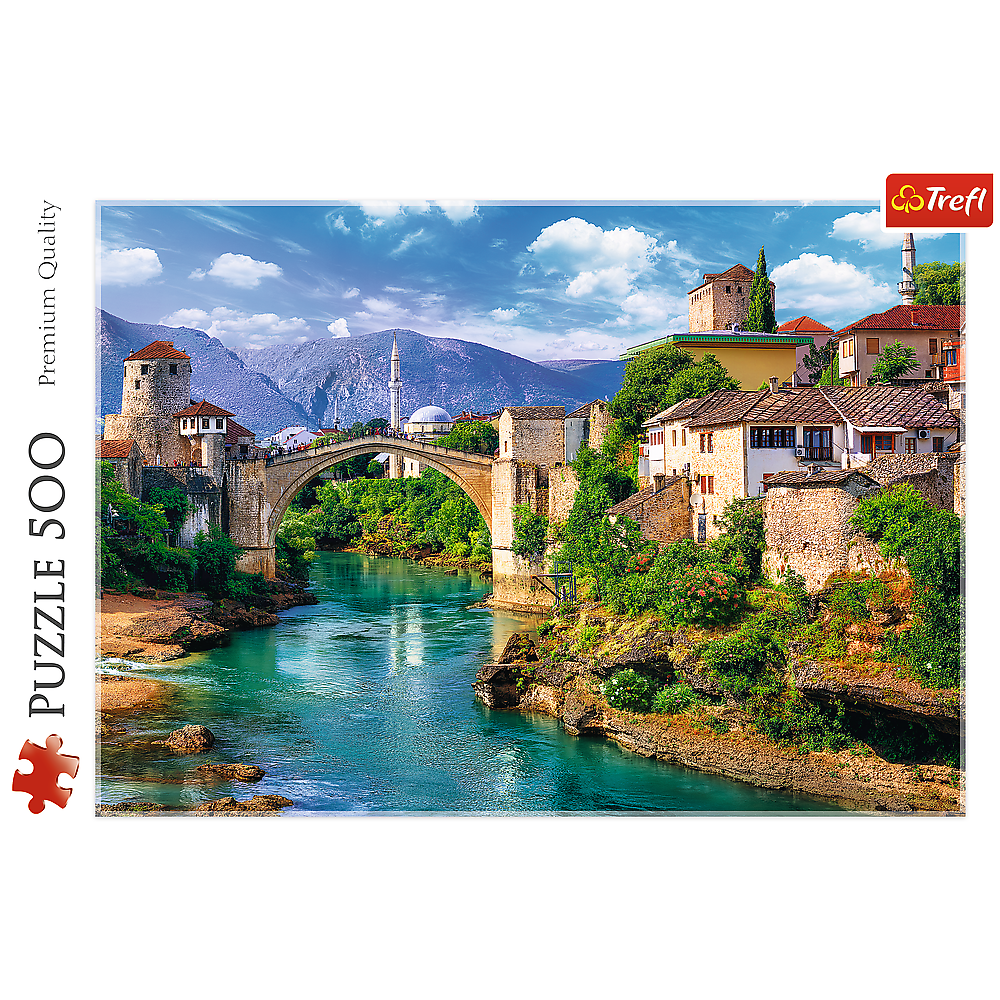 500 Piece Jigsaw Puzzles, Old Bridge in Mostar, Bosnia Herzegovina Puzzle, Mountain Village Puzzle, Adult Puzzles, Trefl 37333