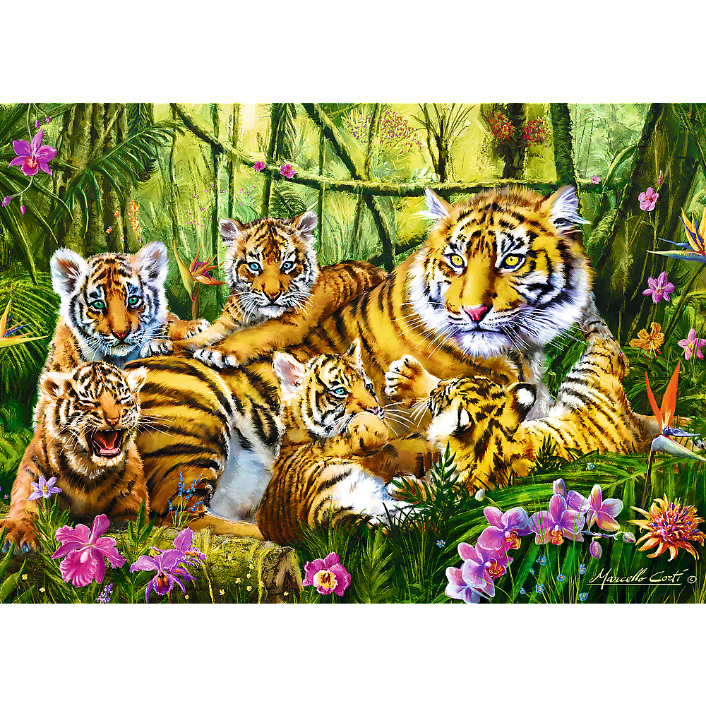 500 Piece Jigsaw Puzzles, Family of Tigers, Jungle, Wild Animals, Tiger Cubs, Big Cats, Adult Puzzles, Trefl 37350