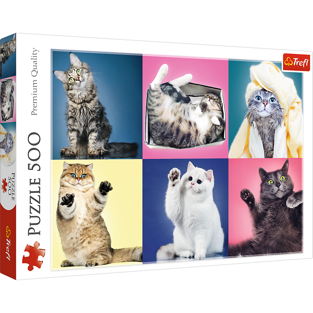 500 Piece Jigsaw Puzzle, Kittens, Silly Pets, Cat Collage, Adult Puzzles, Trefl 37377