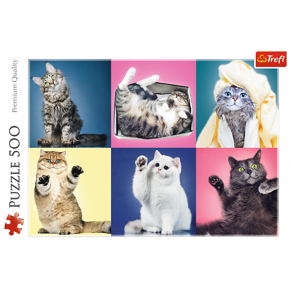 500 Piece Jigsaw Puzzle, Kittens, Silly Pets, Cat Collage, Adult Puzzles, Trefl 37377