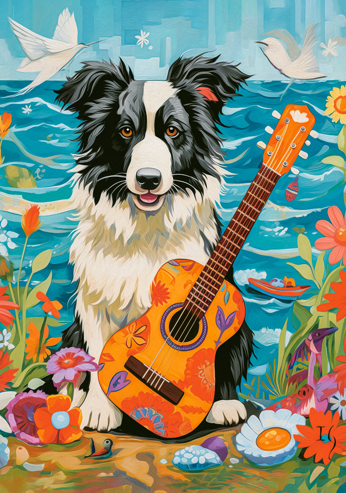 500 Piece Jigsaw Puzzle, Collie, Guitar and the Sea, Animal puzzle, Dog, Pets, Adult Puzzle, Castorland B-54008