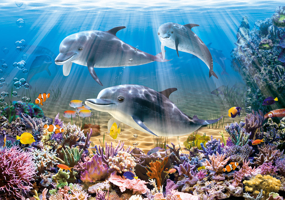 500 Piece Jigsaw Puzzle, Dolphins Underwater, Ocean life, Sea puzzles, Adult Puzzle, Castorland B-52547