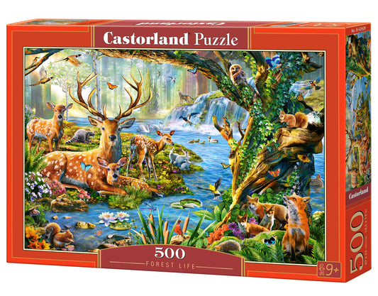 500 Piece Jigsaw Puzzle, Forest Life, Charming view of deer and animals in the forest, Adult Puzzle, Castorland B-52929