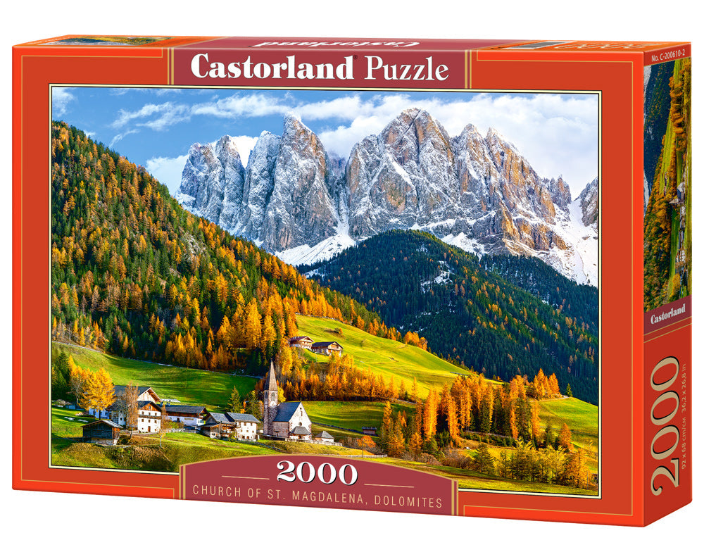 2000 Piece Jigsaw Puzzle, Church of St. Magdalena, Dolomites, Italy, Europe, Scenic Puzzle, Travel-inspired Puzzle, Adult Puzzle, Castorland C-200610-2