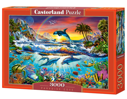 3000 Piece Jigsaw Puzzle, Paradise Cove, Ocean Wildlife, Nature puzzle, Dolphin, Animal puzzle, Adult Puzzle, Castorland C-300396-2