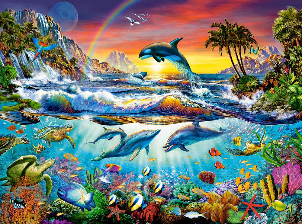 3000 Piece Jigsaw Puzzle, Paradise Cove, Ocean Wildlife, Nature puzzle, Dolphin, Animal puzzle, Adult Puzzle, Castorland C-300396-2