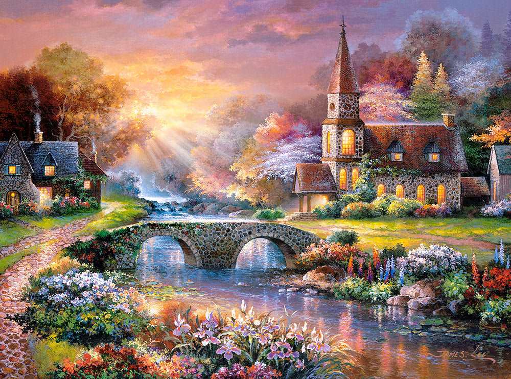 3000 Piece Jigsaw Puzzle, Peaceful Reflections, Woodland Seclusion, Idyllic Landscape, Chapel and River, Cottage, Adult Puzzles, Castorland C-300419-2