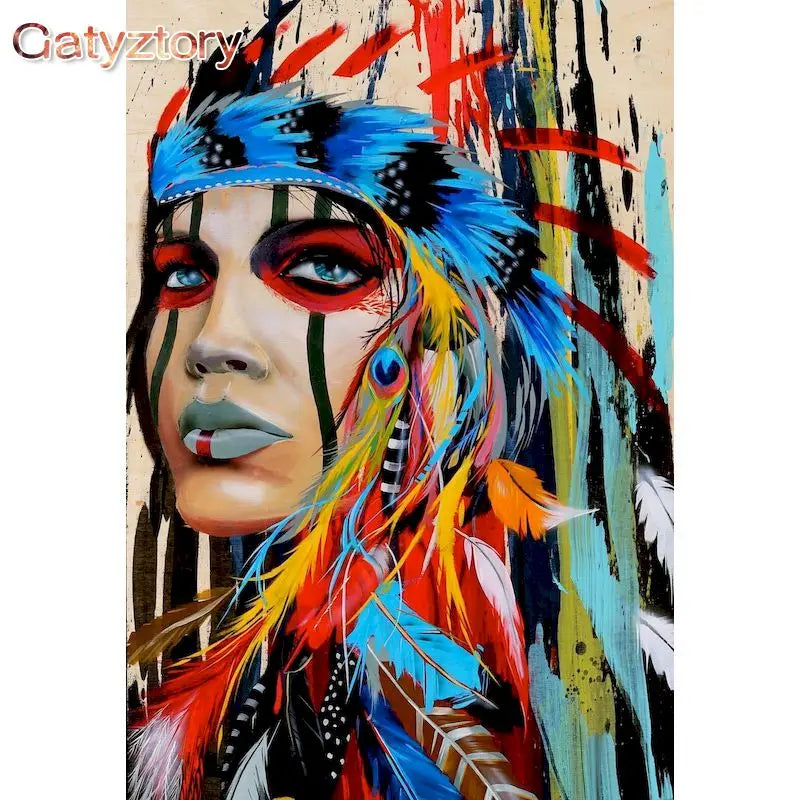 Indian Warrior Portrait Acrylic Paint By Numbers Kit for Adults on Canvas