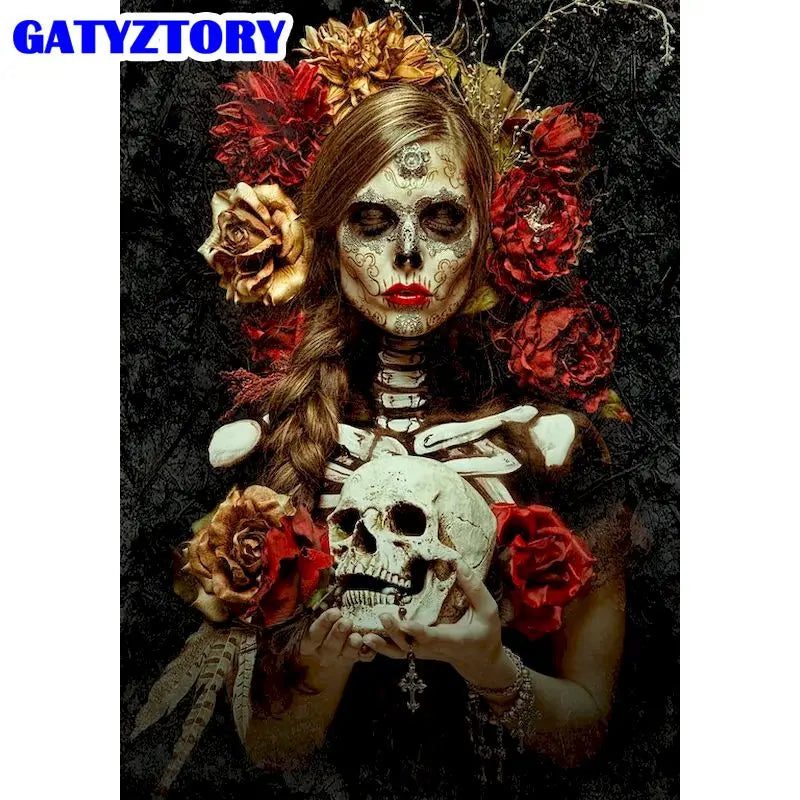 Spooky Women with Skull Acrylic  Paint By Numbers Kit for Adults on Canvas