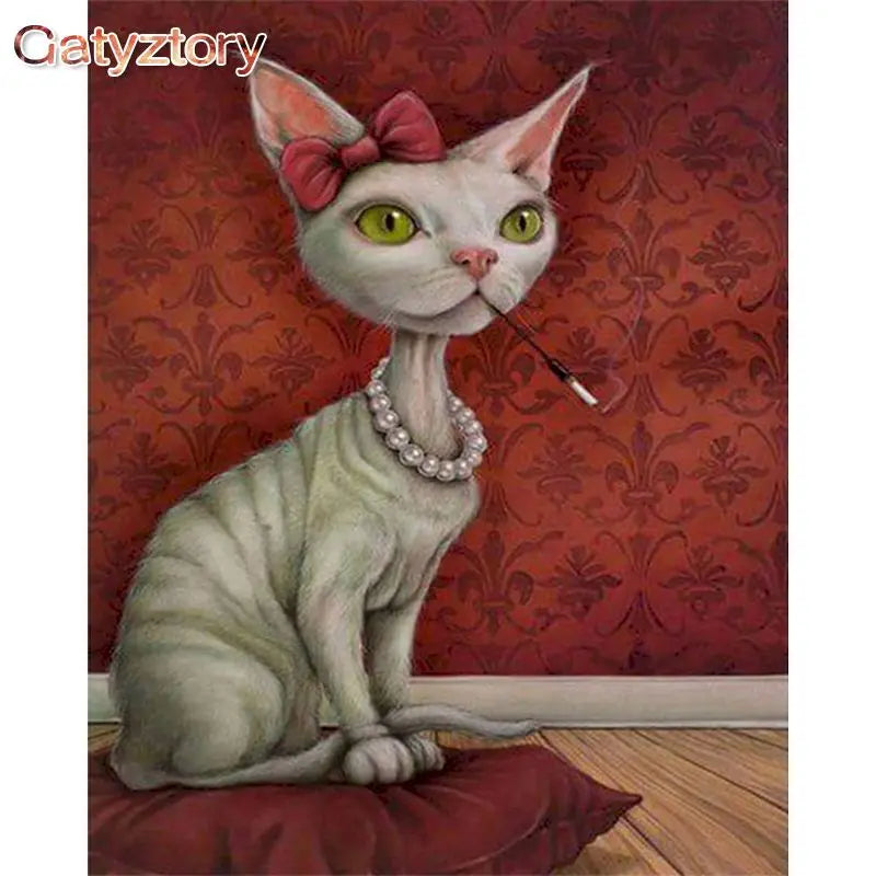 Smoking Cat Acrylic Paint By Numbers Kit for Adults on Canvas