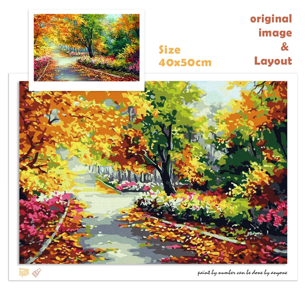 Stunning Autumn Day in Forest Acrylic Paint by Numbers Kit on Canvas