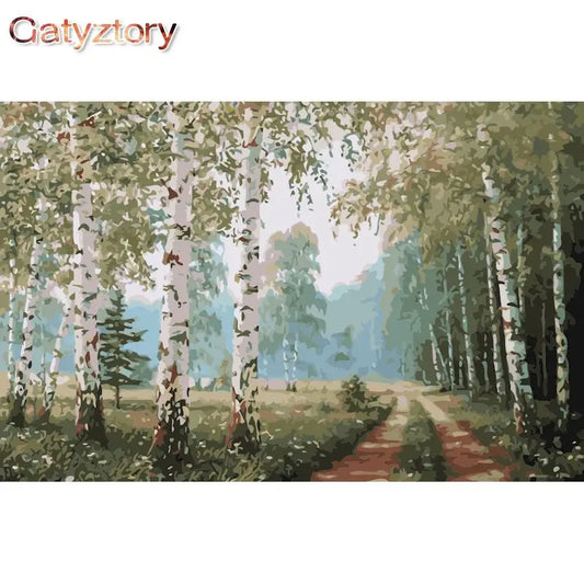 Birch Tree Sanctuary Acrylic Paint By Numbers Kit on Canvas