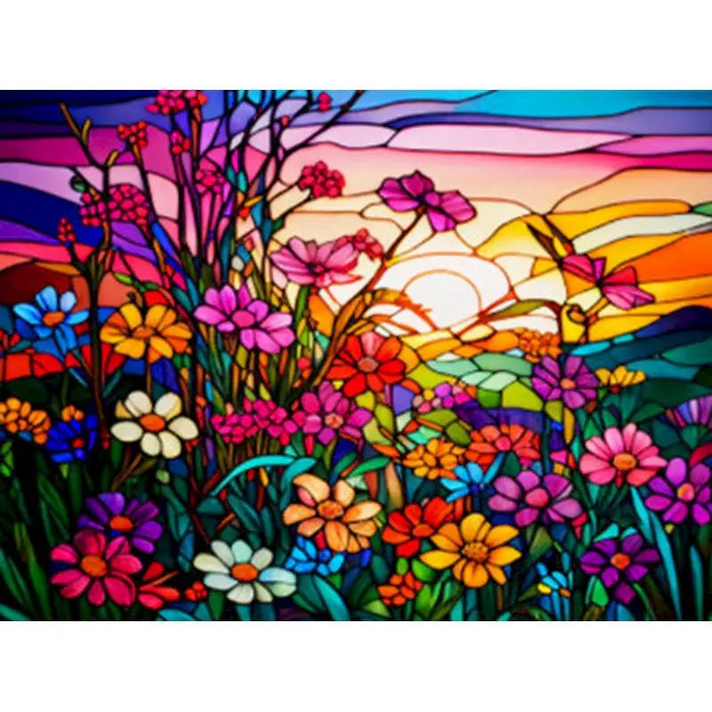 Flower Scene Looking Glass Window Acrylic Paint by Numbers Kit on Canvas