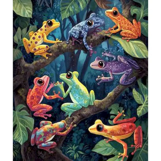 Tree Climbing Magic Colorful Frogs Acrylic Paint By Numbers Kit on Canvas