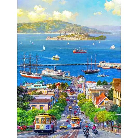 Spring Day at the Marina Acrylic Paint By Numbers Kit on Canvas for Adults.