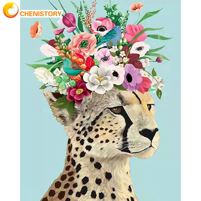 Leopard with Funny Hat Acrylic Paint By Numbers Kit on Canvas