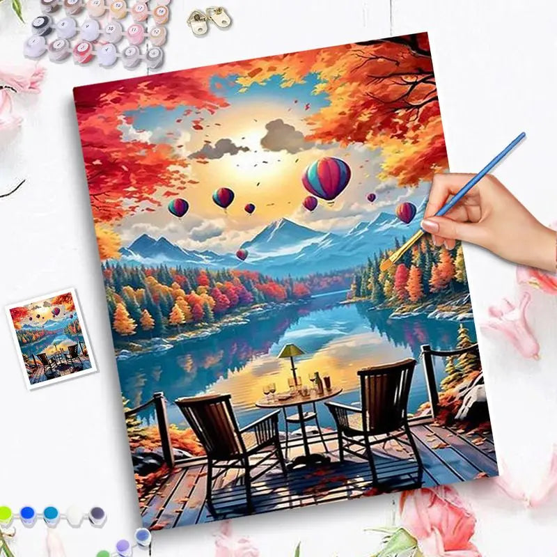 Balloons filled Sky Lake Scenery Acrylic Paint By Numbers for Adults on Canvas