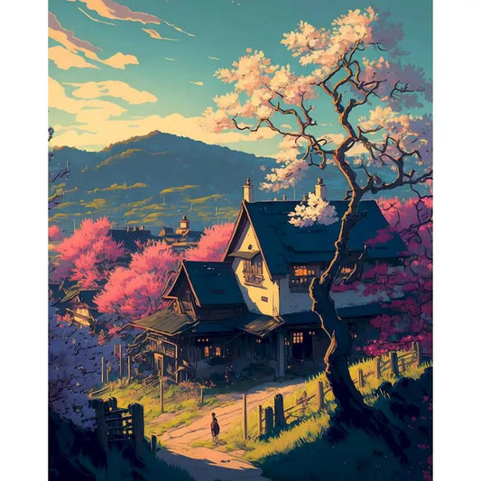 Anime Landscape Acrylic Paint By Numbers Kit on Canvas