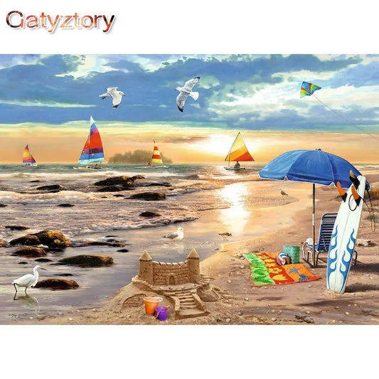 Summer Day at the Beach Acrylic Paint By Numbers Kit on canvas