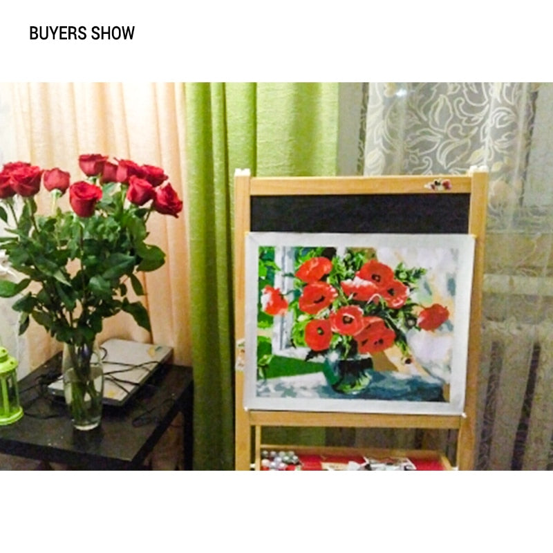 Red Roses in a Vase Acrylic Paint By Numbers Kit